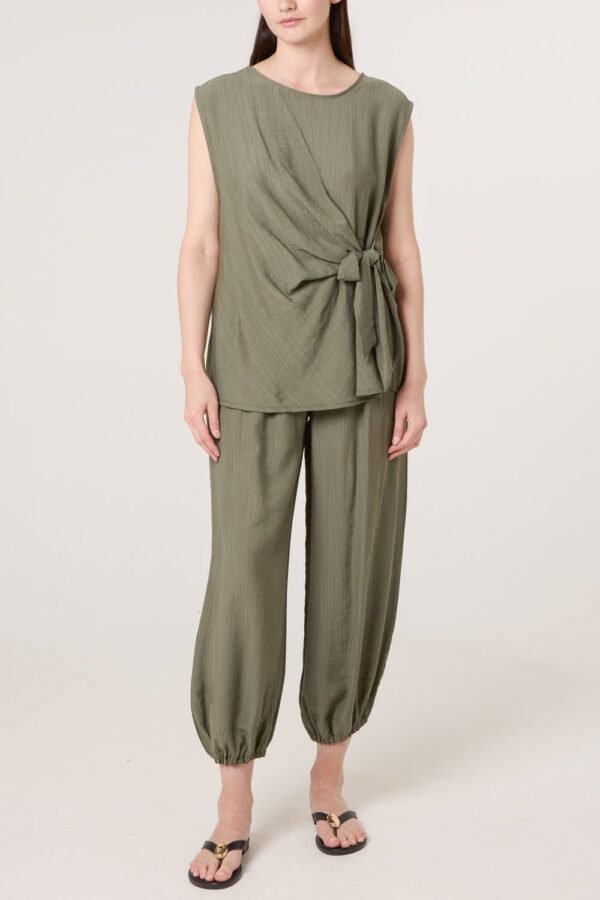 Crinkle Front Knot Trouser Set