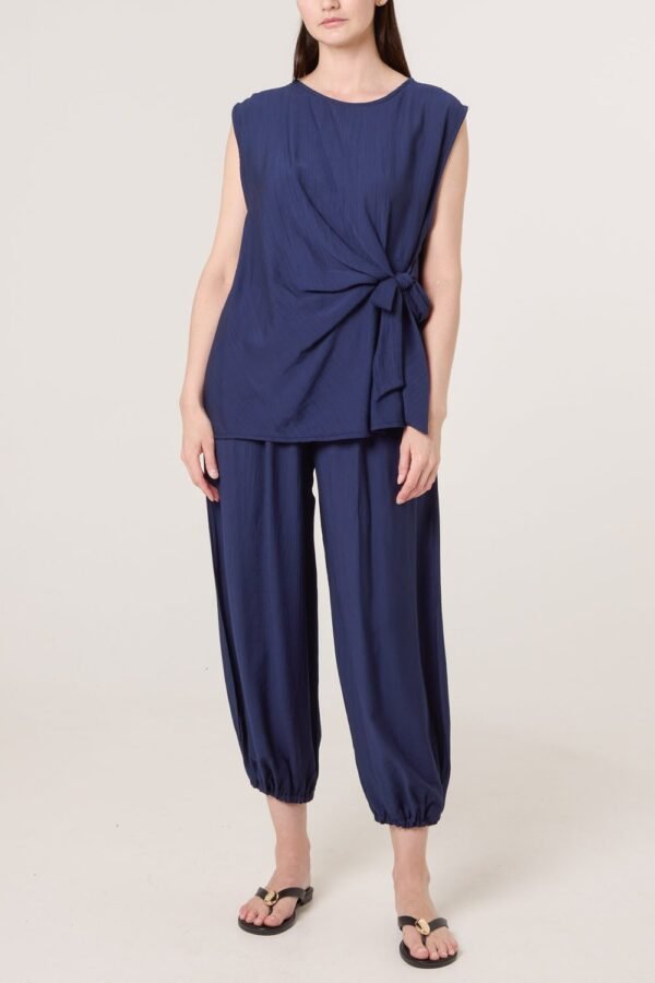 Crinkle Front Knot Trouser Set