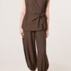 Crinkle Front Knot Trouser Set
