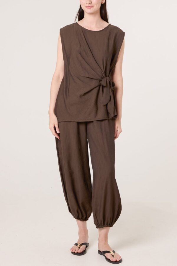 Crinkle Front Knot Trouser Set
