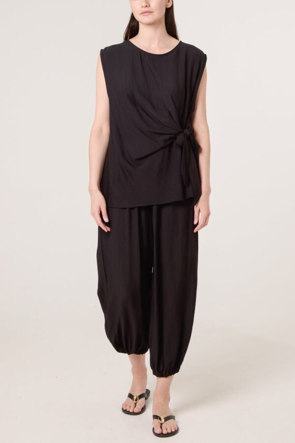 Crinkle Front Knot Trouser Set