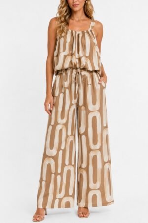 Abstract Organic Print Sleeveless Top & Trousers Set – One Size