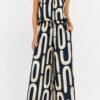 Abstract Organic Print Sleeveless Top & Trousers Set – One Size