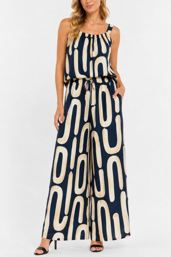 Abstract Organic Print Sleeveless Top & Trousers Set – One Size