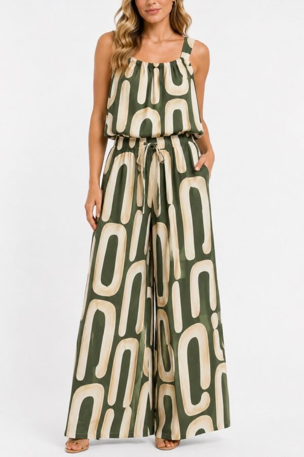 Abstract Organic Print Sleeveless Top & Trousers Set – One Size