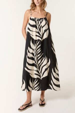 Leaf Print Maxi Dress – One Size