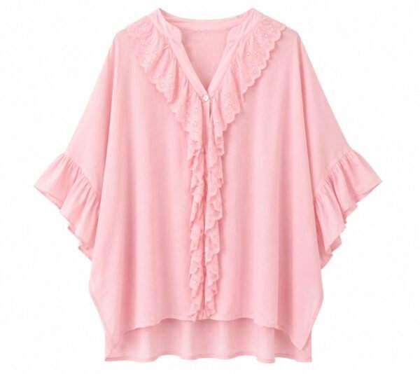 Broderie Frill Oversized Cotton Top – Baby Pink