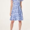 Blue Mosaic Print V-Neck Dress