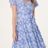Blue Mosaic Print V-Neck Dress