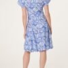 Blue Mosaic Print V-Neck Dress