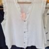 Washed Linen Frill Button Top – White