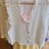 Washed Linen Frill Button Top – White