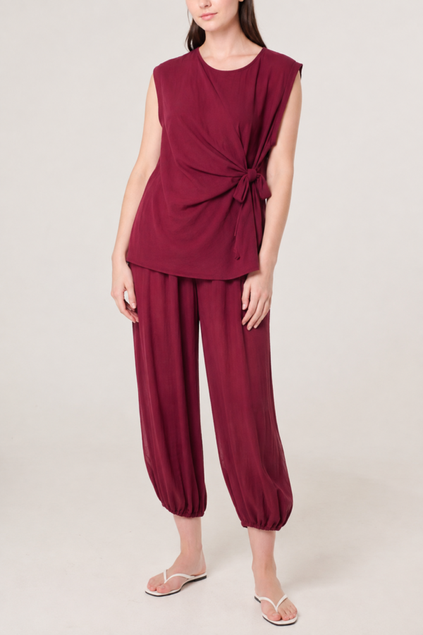 Crinkle Front Knot Trouser Set