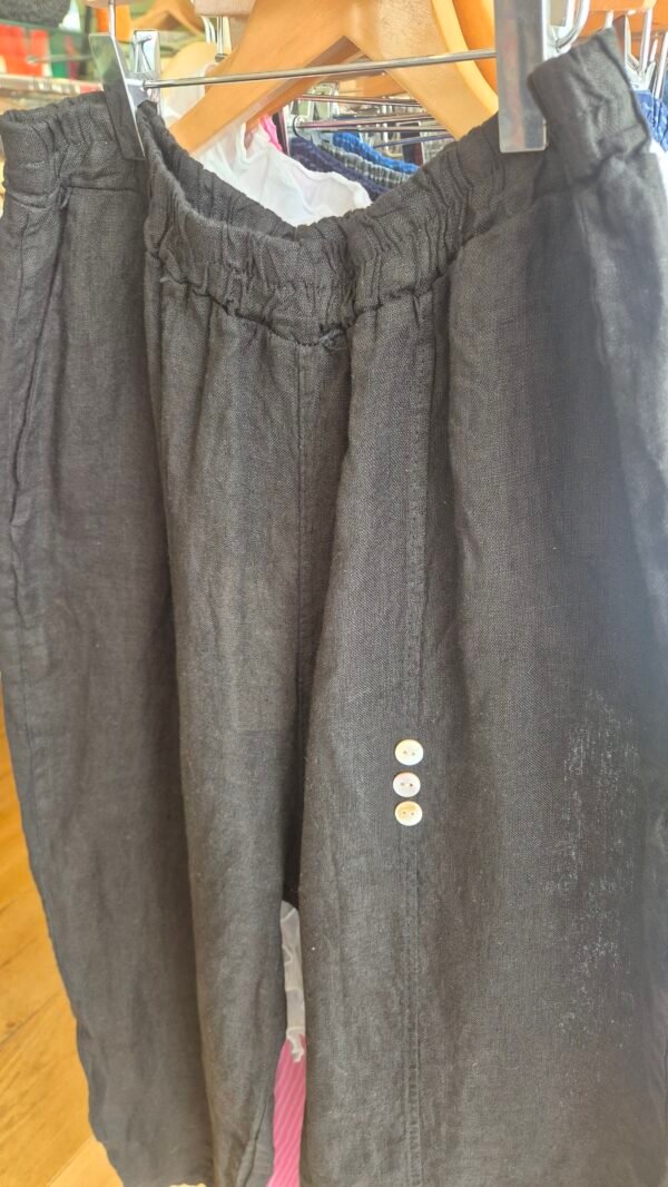 100% Linen Button Detail Trousers – Black & Navy
