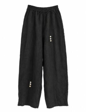 100% Linen Button Detail Trousers – Black & Navy