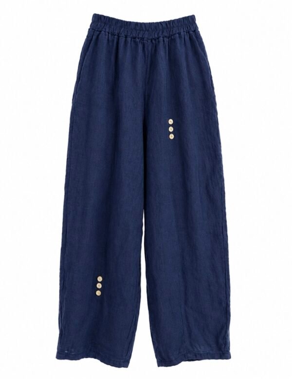 100% Linen Button Detail Trousers – Black & Navy