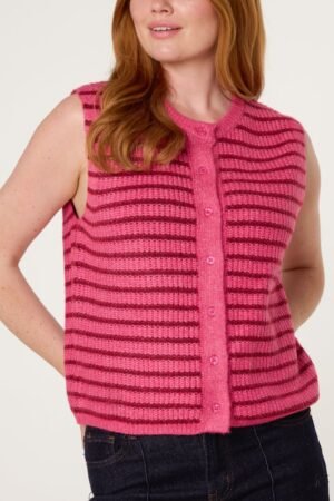 Striped Button Knit Vest