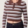 Striped Fine Gauge Collared Knit Jumper