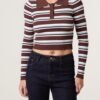 Striped Fine Gauge Collared Knit Jumper