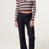 Striped Fine Gauge Collared Knit Jumper