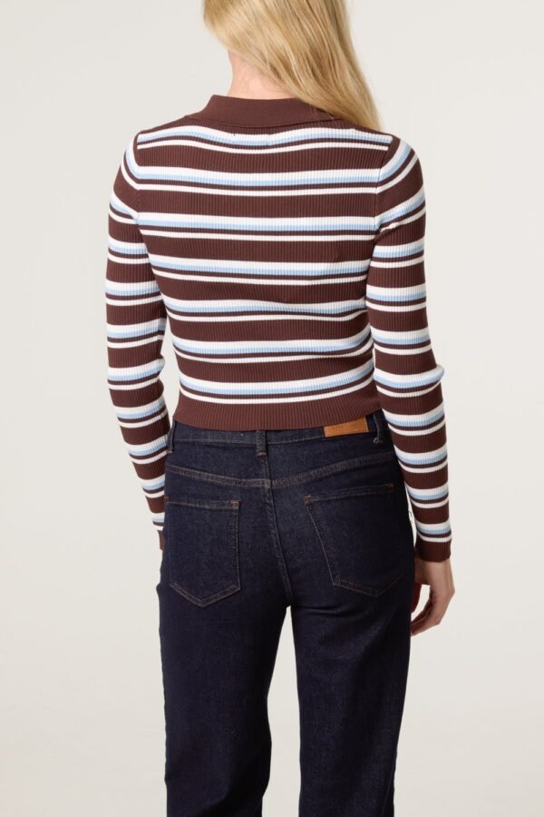 Striped Fine Gauge Collared Knit Jumper