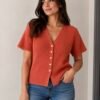 Button Through Peplum Top