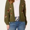 2026/08/1000482742.jpg Chunky Knit Flower Embroidered Cardigan- Green