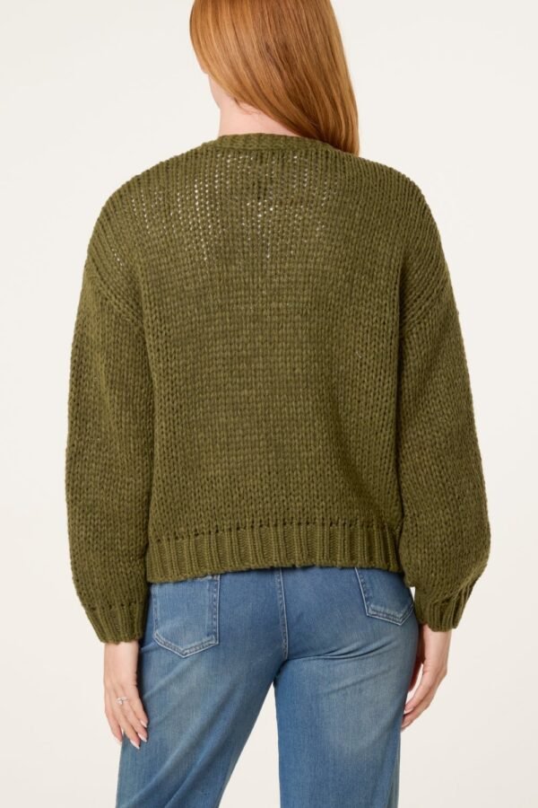 2026/08/1000482744.jpg Chunky Knit Flower Embroidered Cardigan- Green