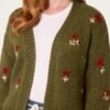 2026/08/1000482745.jpg Chunky Knit Flower Embroidered Cardigan- Green