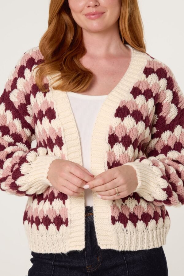 Pink & Burgundy Pattern Knit Cardigan