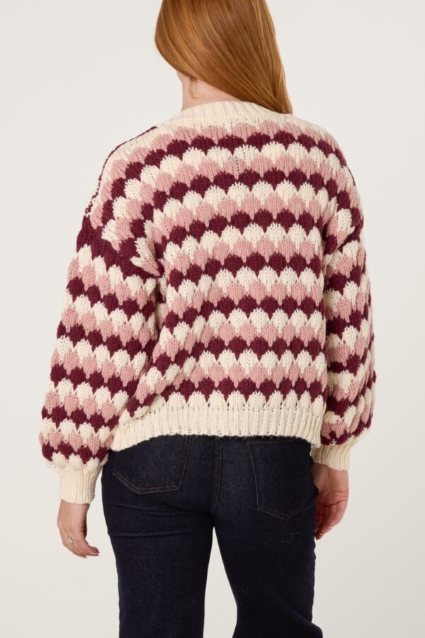 Pink & Burgundy Pattern Knit Cardigan