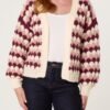 Pink & Burgundy Pattern Knit Cardigan