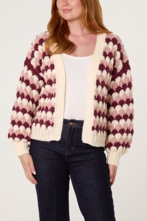 Pink & Burgundy Pattern Knit Cardigan