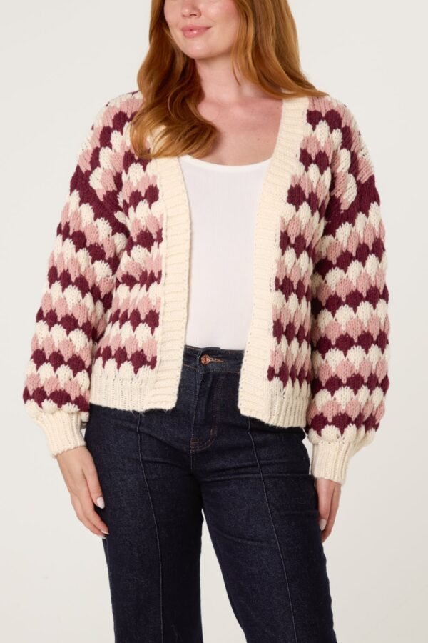Pink & Burgundy Pattern Knit Cardigan