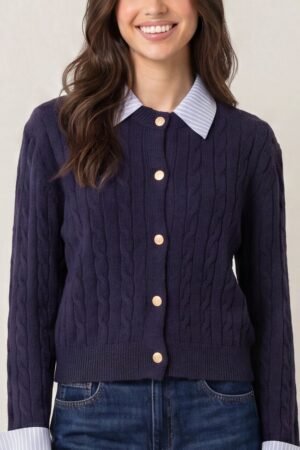 2026/08/1000482773.jpg Cable Knit Cardigan with Collar