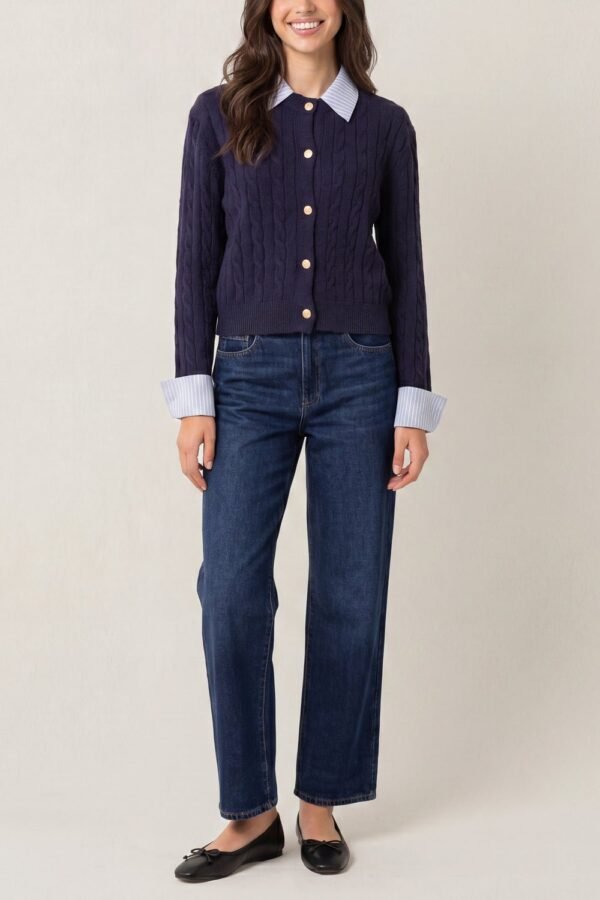 2026/08/1000482775.jpg Cable Knit Cardigan with Collar