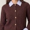 2026/08/1000482777.jpg Cable Knit Cardigan with Collar