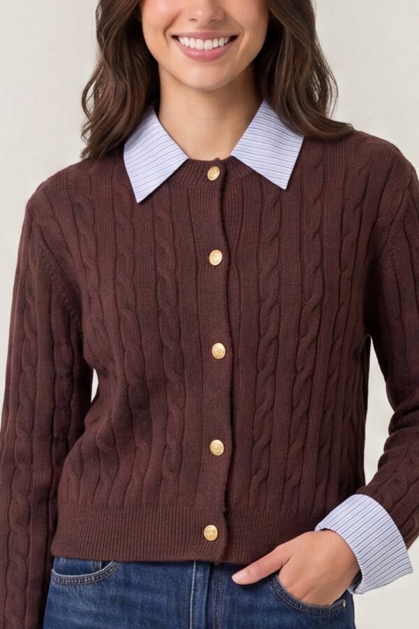 2026/08/1000482777.jpg Cable Knit Cardigan with Collar