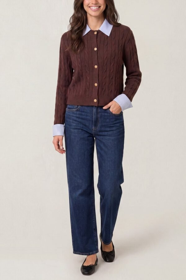2026/08/1000482778.jpg Cable Knit Cardigan with Collar