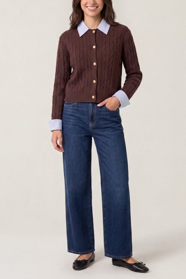 2026/08/1000482779-1.jpg Cable Knit Cardigan with Collar