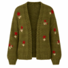 2026/08/1000482805.png Chunky Knit Flower Embroidered Cardigan- Green