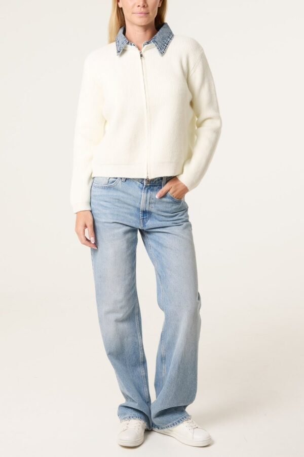 2026/08/1000484947.jpg Cream Denim Collar Zip Knit