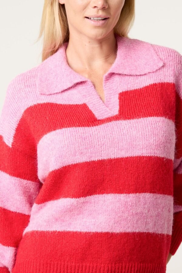 2026/08/1000485028.jpg Polo Collar Striped Knit Jumper
