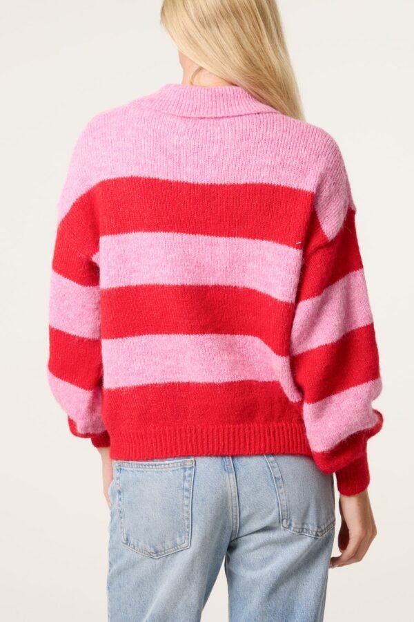 2026/08/1000485029.jpg Polo Collar Striped Knit Jumper