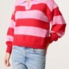 2026/08/1000485030.jpg Polo Collar Striped Knit Jumper