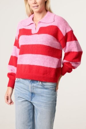 2026/08/1000485030.jpg Polo Collar Striped Knit Jumper