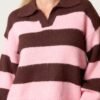 2026/08/1000485031.jpg Polo Collar Striped Knit Jumper