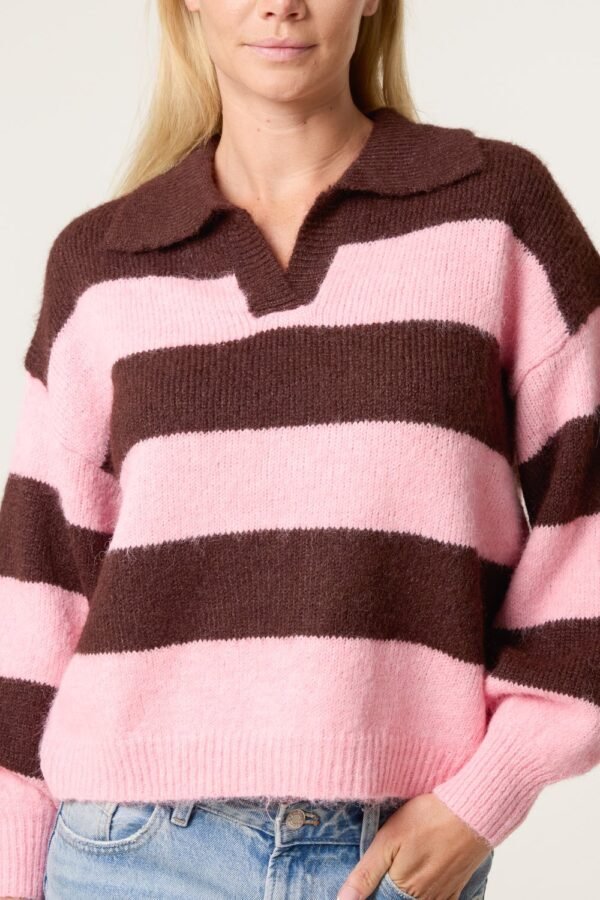 2026/08/1000485031.jpg Polo Collar Striped Knit Jumper