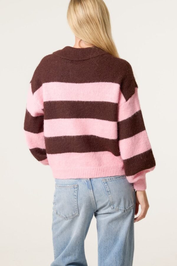2026/08/1000485032.jpg Polo Collar Striped Knit Jumper