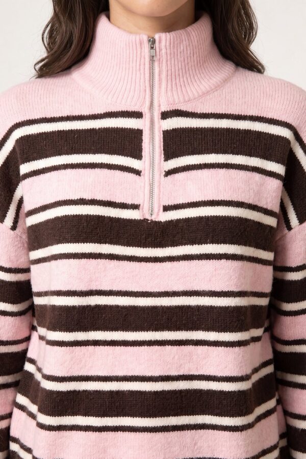 2026/08/1000485055.jpg Pink & Chocolate Striped Half-Zip Jumper